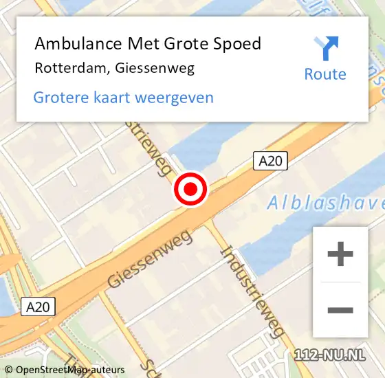 Locatie op kaart van de 112 melding: Ambulance Met Grote Spoed Naar Rotterdam, Giessenweg op 16 augustus 2024 00:13