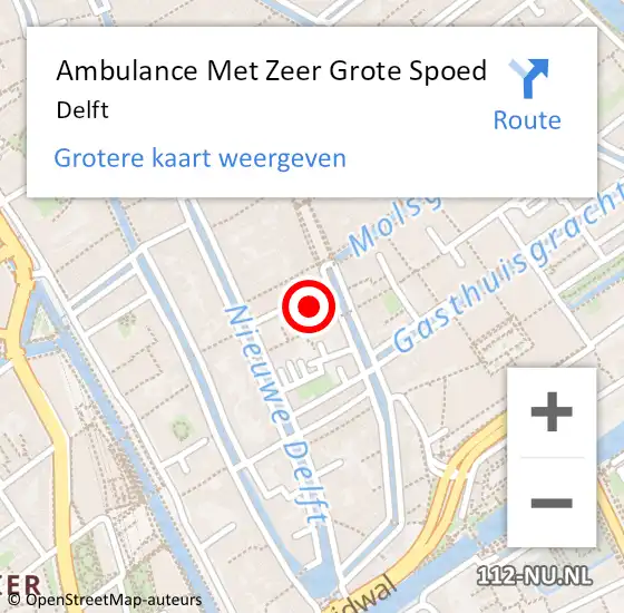 Locatie op kaart van de 112 melding: Ambulance Met Zeer Grote Spoed Naar Delft op 16 augustus 2024 00:19