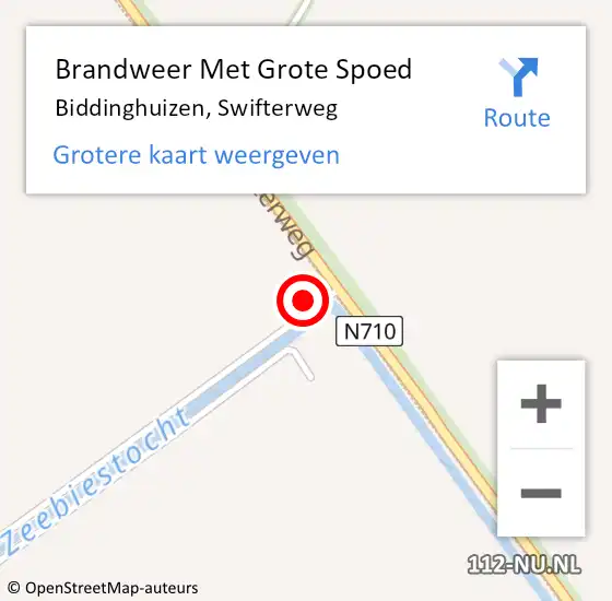 Locatie op kaart van de 112 melding: Brandweer Met Grote Spoed Naar Biddinghuizen, Swifterweg op 16 augustus 2024 00:20