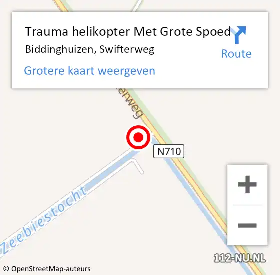 Locatie op kaart van de 112 melding: Trauma helikopter Met Grote Spoed Naar Biddinghuizen, Swifterweg op 16 augustus 2024 00:21