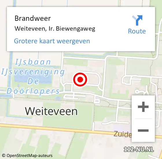 Locatie op kaart van de 112 melding: Brandweer Weiteveen, Ir. Biewengaweg op 16 augustus 2024 00:25