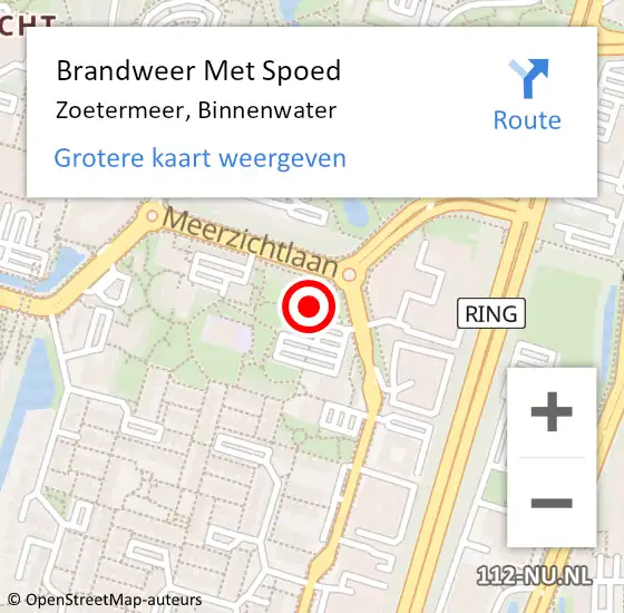 Locatie op kaart van de 112 melding: Brandweer Met Spoed Naar Zoetermeer, Binnenwater op 16 augustus 2024 01:19