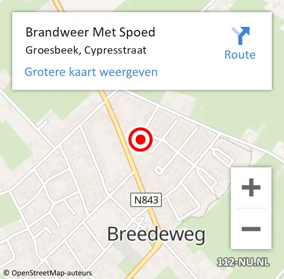 Locatie op kaart van de 112 melding: Brandweer Met Spoed Naar Groesbeek, Cypresstraat op 16 augustus 2024 01:24