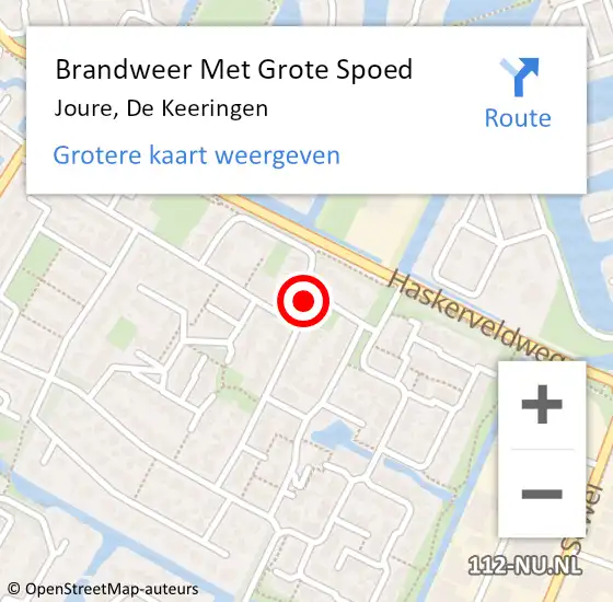 Locatie op kaart van de 112 melding: Brandweer Met Grote Spoed Naar Joure, De Keeringen op 16 augustus 2024 01:56