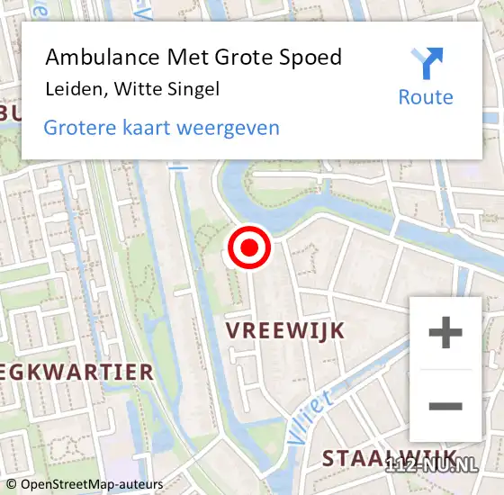 Locatie op kaart van de 112 melding: Ambulance Met Grote Spoed Naar Leiden, Witte Singel op 16 augustus 2024 02:52