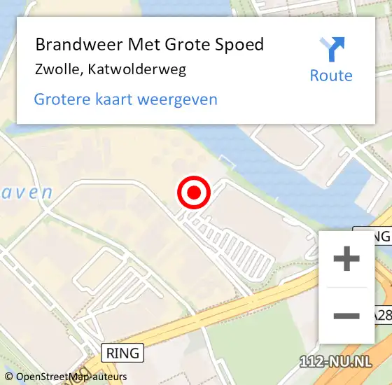 Locatie op kaart van de 112 melding: Brandweer Met Grote Spoed Naar Zwolle, Katwolderweg op 16 augustus 2024 03:51