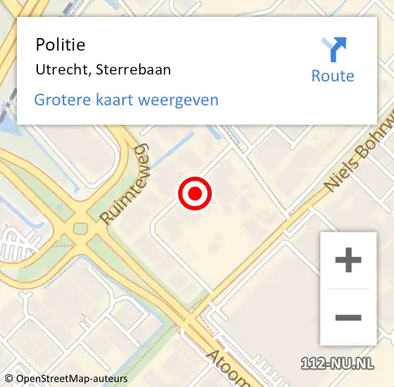 Locatie op kaart van de 112 melding: Politie Utrecht, Sterrebaan op 16 augustus 2024 07:44