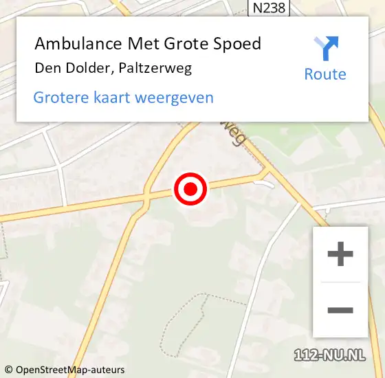 Locatie op kaart van de 112 melding: Ambulance Met Grote Spoed Naar Den Dolder, Paltzerweg op 16 oktober 2014 13:36