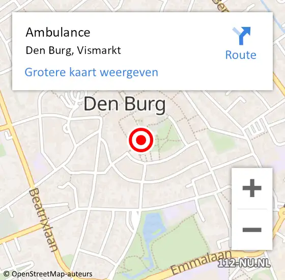 Locatie op kaart van de 112 melding: Ambulance Den Burg, Vismarkt op 16 augustus 2024 08:09