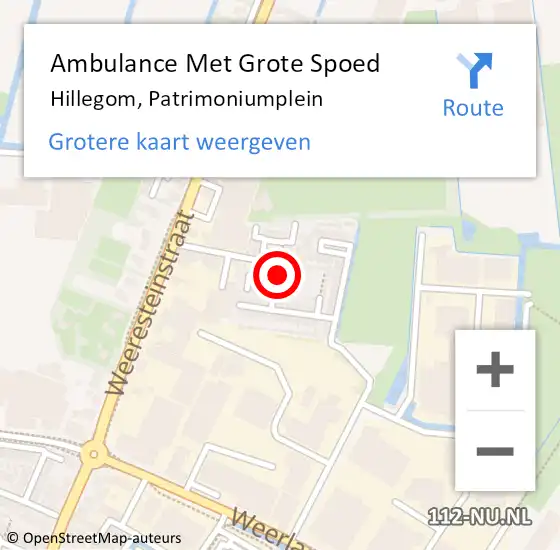 Locatie op kaart van de 112 melding: Ambulance Met Grote Spoed Naar Hillegom, Patrimoniumplein op 16 augustus 2024 08:27