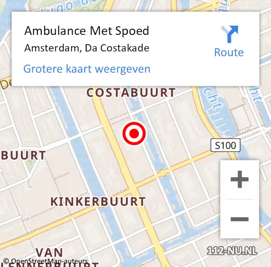 Locatie op kaart van de 112 melding: Ambulance Met Spoed Naar Amsterdam, Da Costakade op 16 augustus 2024 09:00