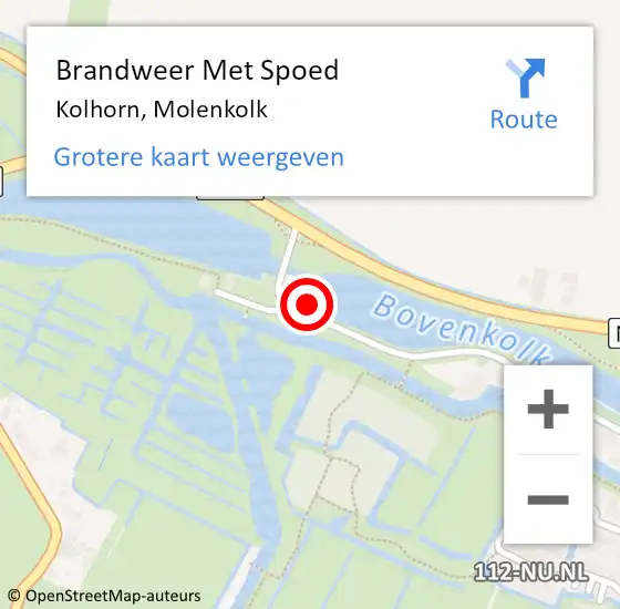 Locatie op kaart van de 112 melding: Brandweer Met Spoed Naar Kolhorn, Molenkolk op 16 augustus 2024 09:04