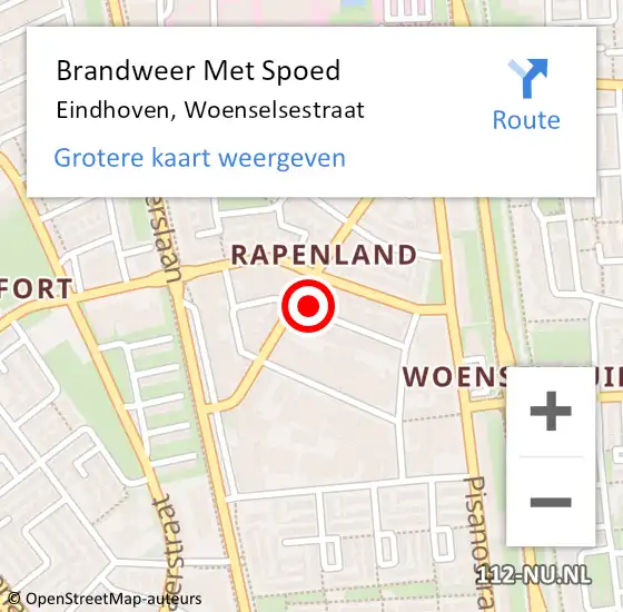 Locatie op kaart van de 112 melding: Brandweer Met Spoed Naar Eindhoven, Woenselsestraat op 16 augustus 2024 09:11