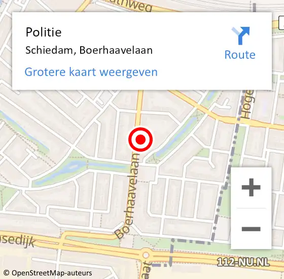 Locatie op kaart van de 112 melding: Politie Schiedam, Boerhaavelaan op 16 augustus 2024 09:39