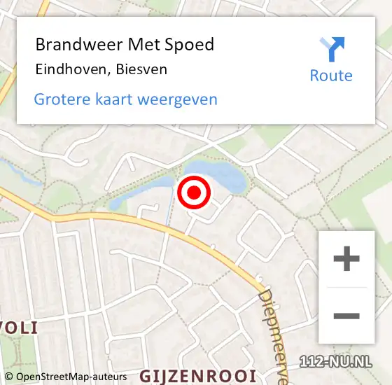 Locatie op kaart van de 112 melding: Brandweer Met Spoed Naar Eindhoven, Biesven op 16 augustus 2024 09:42