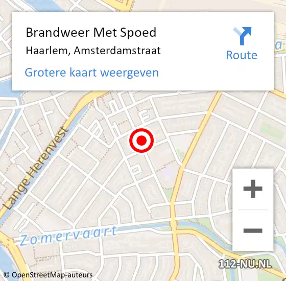 Locatie op kaart van de 112 melding: Brandweer Met Spoed Naar Haarlem, Amsterdamstraat op 16 augustus 2024 09:43