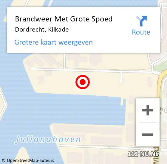 Locatie op kaart van de 112 melding: Brandweer Met Grote Spoed Naar Dordrecht, Kilkade op 16 augustus 2024 10:08