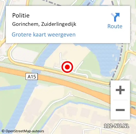 Locatie op kaart van de 112 melding: Politie Gorinchem, Zuiderlingedijk op 16 augustus 2024 10:27