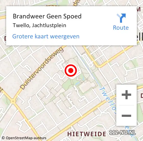 Locatie op kaart van de 112 melding: Brandweer Geen Spoed Naar Twello, Jachtlustplein op 16 augustus 2024 10:33