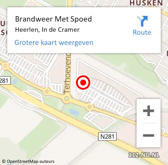 Locatie op kaart van de 112 melding: Brandweer Met Spoed Naar Heerlen, In de Cramer op 16 augustus 2024 10:40