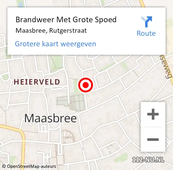 Locatie op kaart van de 112 melding: Brandweer Met Grote Spoed Naar Maasbree, Rutgerstraat op 16 augustus 2024 10:41