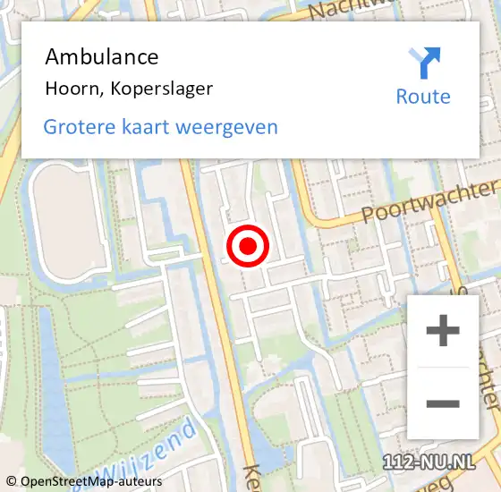 Locatie op kaart van de 112 melding: Ambulance Hoorn, Koperslager op 16 augustus 2024 10:52