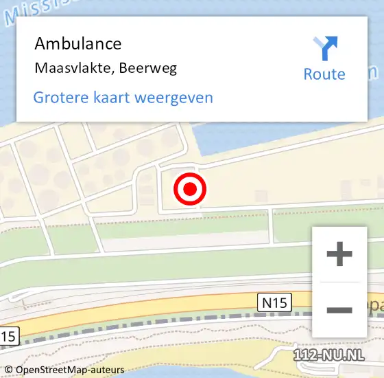 Locatie op kaart van de 112 melding: Ambulance Maasvlakte, Beerweg op 16 augustus 2024 11:22