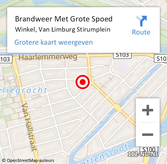 Locatie op kaart van de 112 melding: Brandweer Met Grote Spoed Naar Winkel, Van Limburg Stirumplein op 16 augustus 2024 11:59