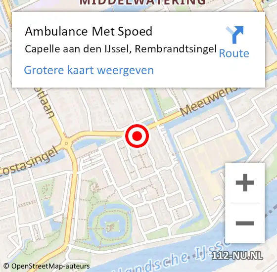 Locatie op kaart van de 112 melding: Ambulance Met Spoed Naar Capelle aan den IJssel, Rembrandtsingel op 16 augustus 2024 12:02