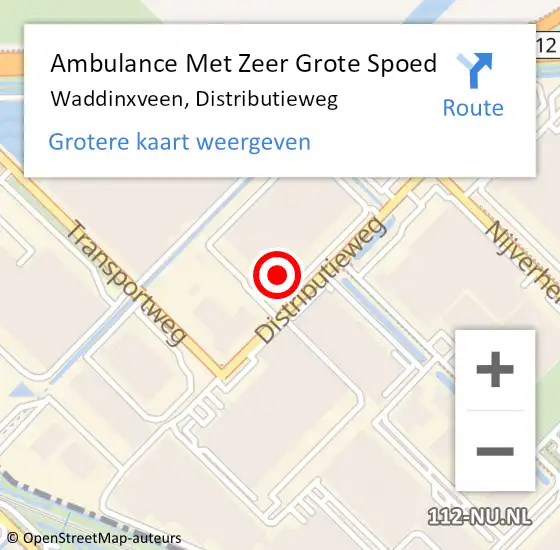 Locatie op kaart van de 112 melding: Ambulance Met Zeer Grote Spoed Naar Waddinxveen, Distributieweg op 16 augustus 2024 12:04