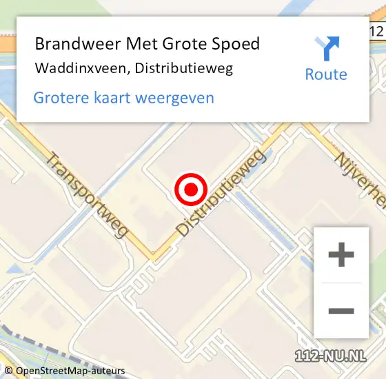 Locatie op kaart van de 112 melding: Brandweer Met Grote Spoed Naar Waddinxveen, Distributieweg op 16 augustus 2024 12:12