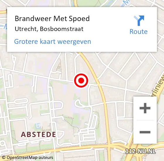 Locatie op kaart van de 112 melding: Brandweer Met Spoed Naar Utrecht, Bosboomstraat op 16 augustus 2024 12:30