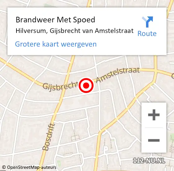 Locatie op kaart van de 112 melding: Brandweer Met Spoed Naar Hilversum, Gijsbrecht van Amstelstraat op 16 augustus 2024 12:32