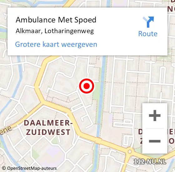 Locatie op kaart van de 112 melding: Ambulance Met Spoed Naar Alkmaar, Lotharingenweg op 16 augustus 2024 12:43