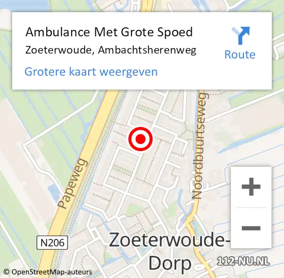 Locatie op kaart van de 112 melding: Ambulance Met Grote Spoed Naar Zoeterwoude, Ambachtsherenweg op 16 augustus 2024 12:48