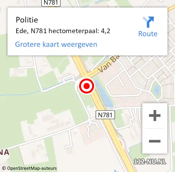 Locatie op kaart van de 112 melding: Politie Ede, N781 hectometerpaal: 4,2 op 16 augustus 2024 12:54