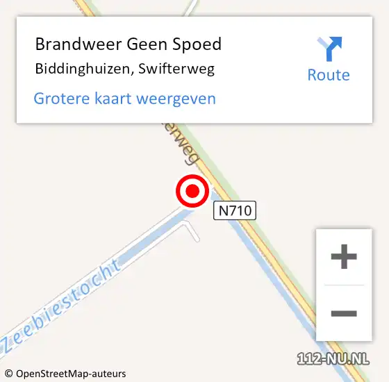 Locatie op kaart van de 112 melding: Brandweer Geen Spoed Naar Biddinghuizen, Swifterweg op 16 augustus 2024 13:04