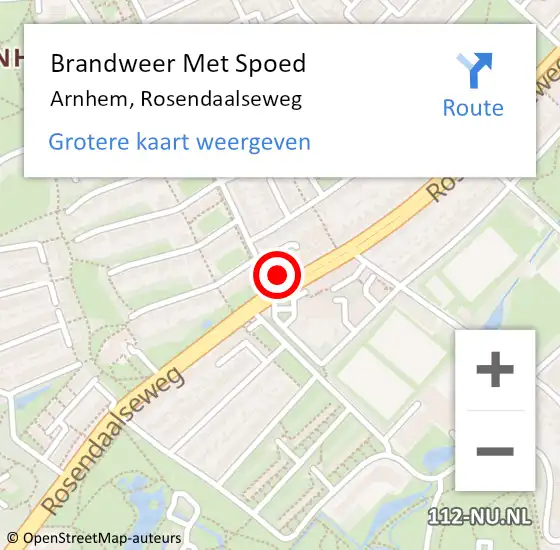 Locatie op kaart van de 112 melding: Brandweer Met Spoed Naar Arnhem, Rosendaalseweg op 16 augustus 2024 13:05