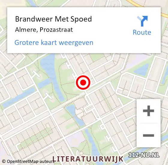 Locatie op kaart van de 112 melding: Brandweer Met Spoed Naar Almere, Prozastraat op 16 augustus 2024 13:45