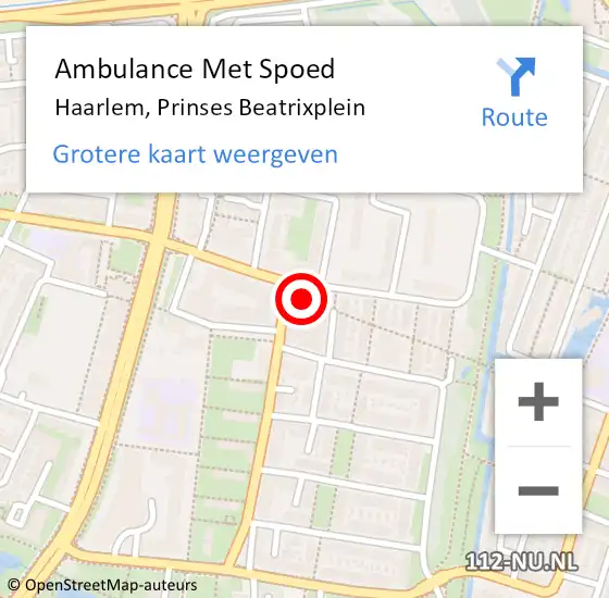 Locatie op kaart van de 112 melding: Ambulance Met Spoed Naar Haarlem, Prinses Beatrixplein op 16 augustus 2024 13:46