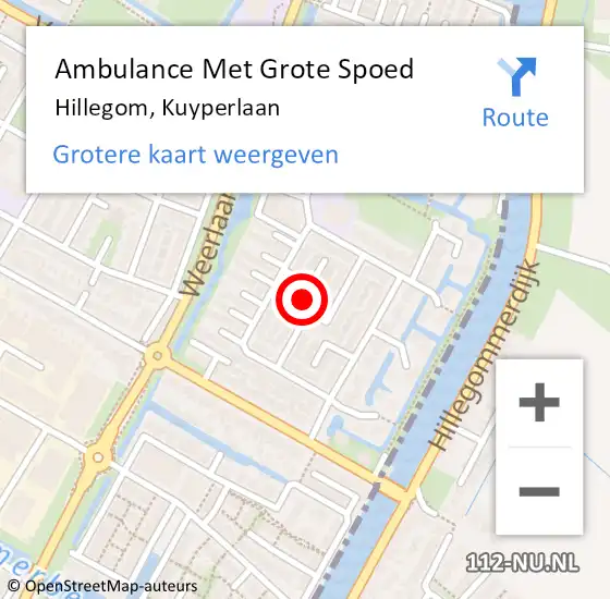 Locatie op kaart van de 112 melding: Ambulance Met Grote Spoed Naar Hillegom, Kuyperlaan op 16 augustus 2024 13:47