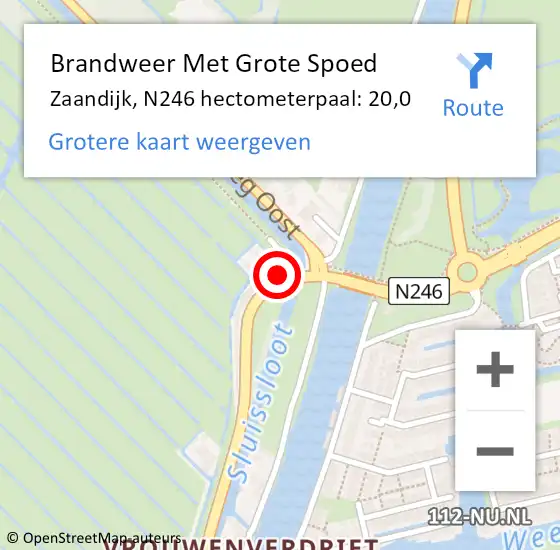 Locatie op kaart van de 112 melding: Brandweer Met Grote Spoed Naar Zaandijk, N246 hectometerpaal: 20,0 op 16 oktober 2014 14:10