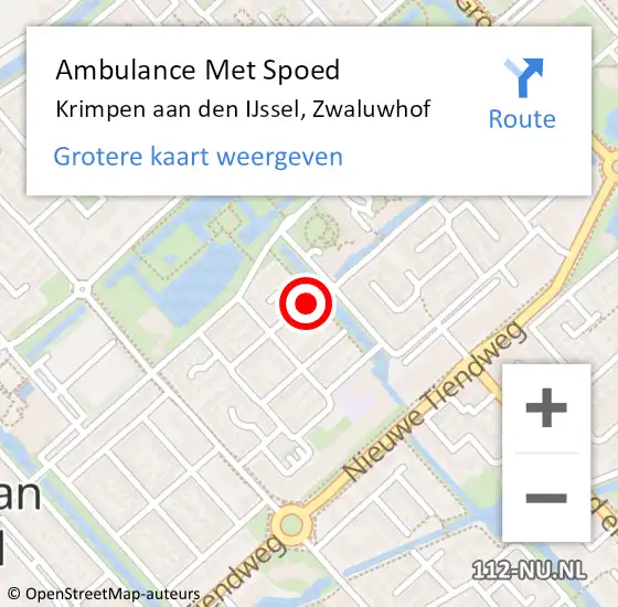 Locatie op kaart van de 112 melding: Ambulance Met Spoed Naar Krimpen aan den IJssel, Zwaluwhof op 16 augustus 2024 13:53