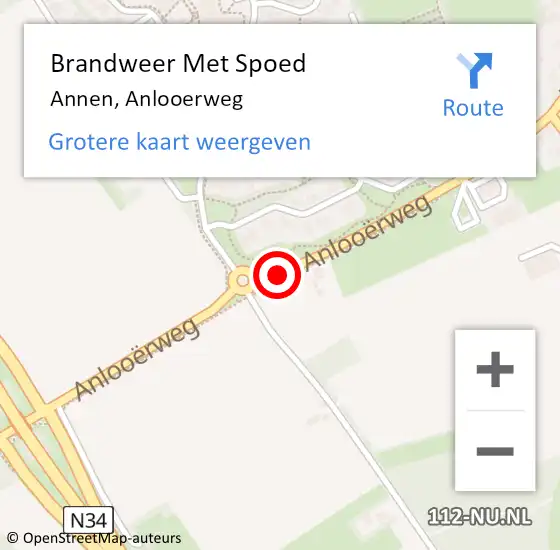 Locatie op kaart van de 112 melding: Brandweer Met Spoed Naar Annen, Anlooerweg op 16 oktober 2014 14:11