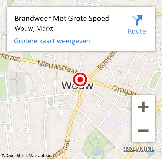 Locatie op kaart van de 112 melding: Brandweer Met Grote Spoed Naar Wouw, Markt op 16 augustus 2024 14:25