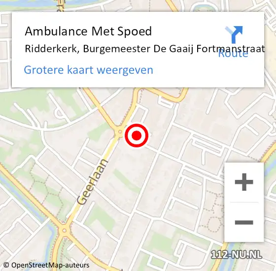 Locatie op kaart van de 112 melding: Ambulance Met Spoed Naar Ridderkerk, Burgemeester De Gaaij Fortmanstraat op 16 augustus 2024 14:31