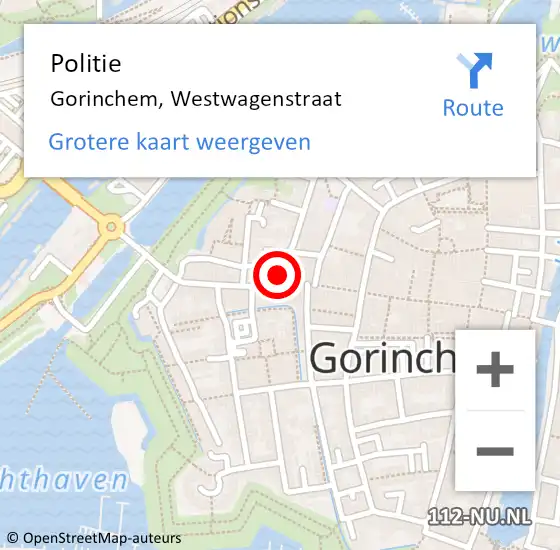 Locatie op kaart van de 112 melding: Politie Gorinchem, Westwagenstraat op 16 augustus 2024 14:40