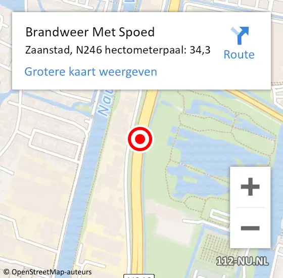 Locatie op kaart van de 112 melding: Brandweer Met Spoed Naar Zaanstad, N246 hectometerpaal: 34,3 op 16 augustus 2024 14:43