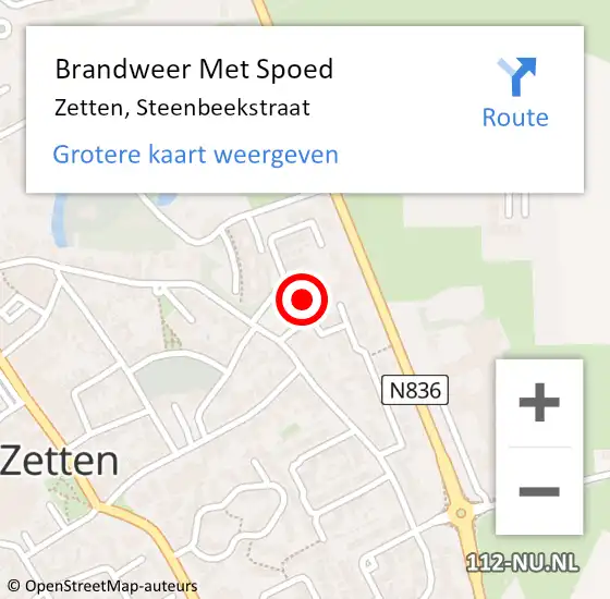 Locatie op kaart van de 112 melding: Brandweer Met Spoed Naar Zetten, Steenbeekstraat op 16 augustus 2024 14:51