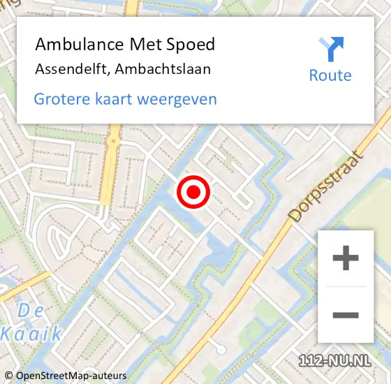 Locatie op kaart van de 112 melding: Ambulance Met Spoed Naar Assendelft, Ambachtslaan op 16 augustus 2024 14:58